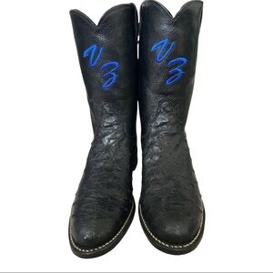 Justin Black Full Quill Ostrich Roper Boots Size 7.5B‎